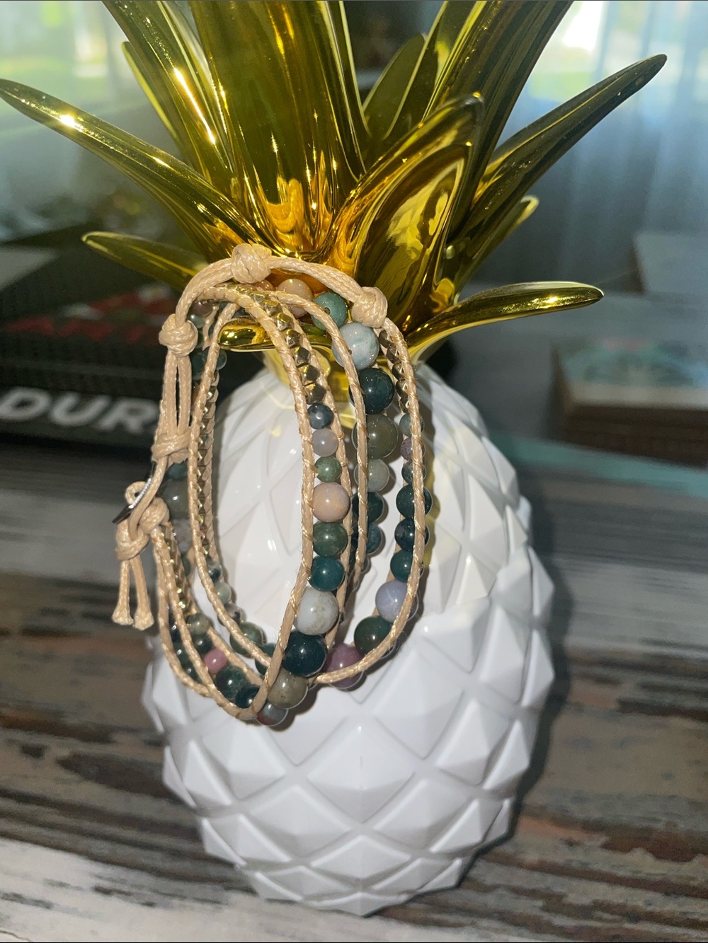 Katie Soleil 3 Wrap Beaded Bracelet in Green and Neutral Tones